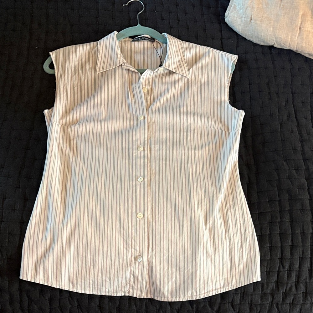 Dolce & Gabbana size 42 Striped Sleeveless Button-Up Top